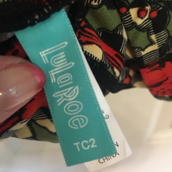 LuLaRoe TC2 Plaid Christmas Cardinal Leggings - Picture 3 of 5